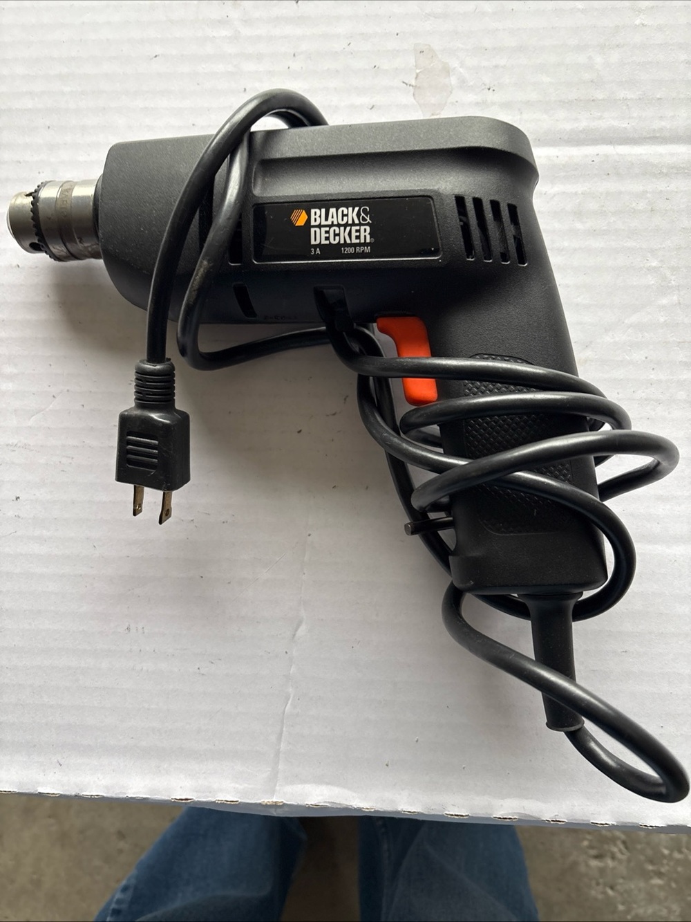 Black & Decker Electric Corded Drill in Black with Orange Trigger-No Bits